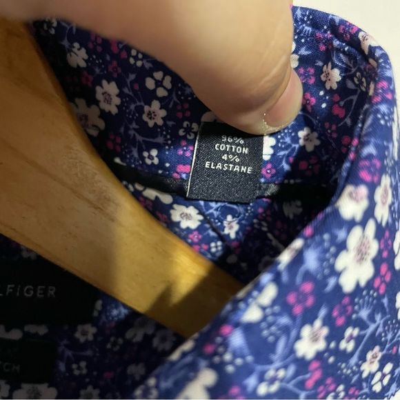 L Mini Floral Print Blue Purple White Button Down Shirt Tommy Hilfiger - Picture 6 of 8
